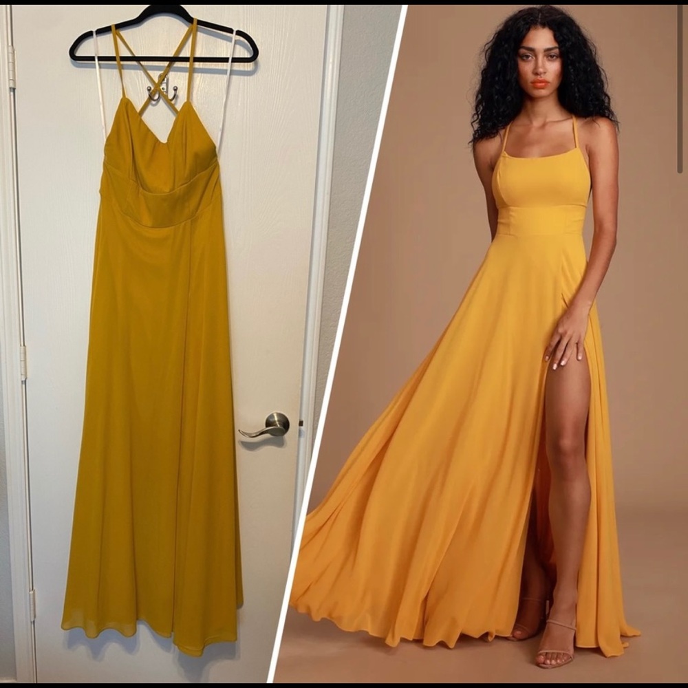 Lulus Dreamy Romance Mustard Yellow Backless Maxi Dress